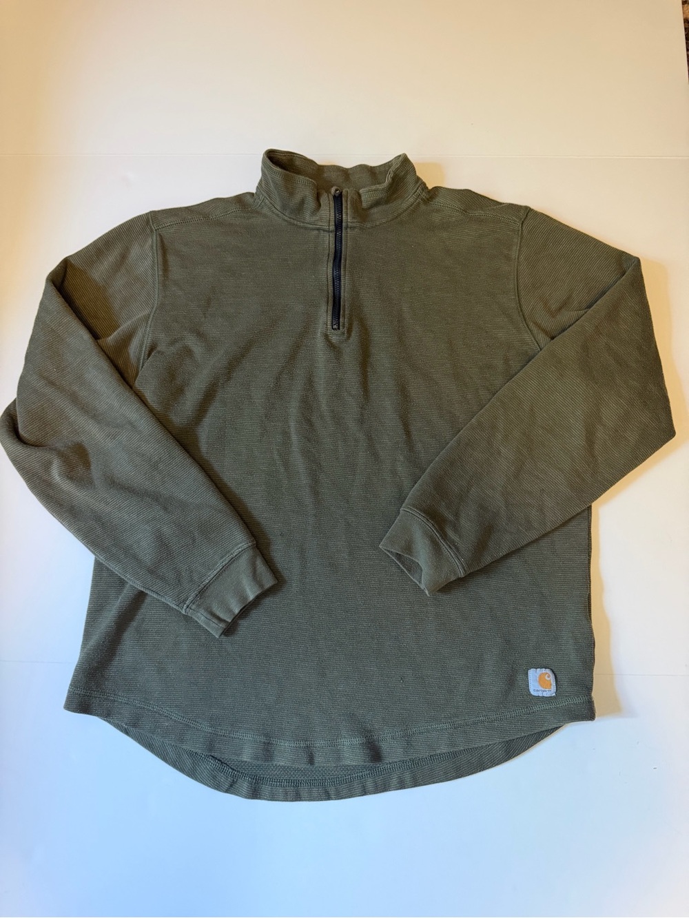Carhartt Men's Olive Green Half-Zip Waffle Knit Pullover